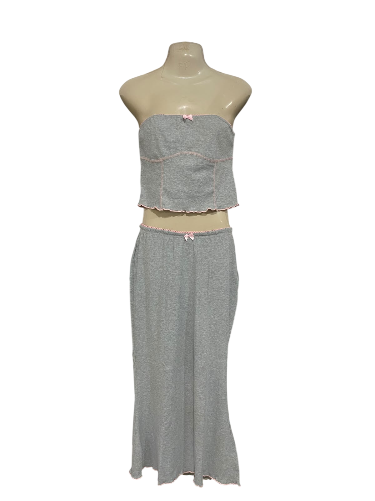 SHEIN |M| A57| GREY STRAPLESS-TOP AND MAXI-SKIRT TECHNICAL UTILITY TWO-PIECE SET