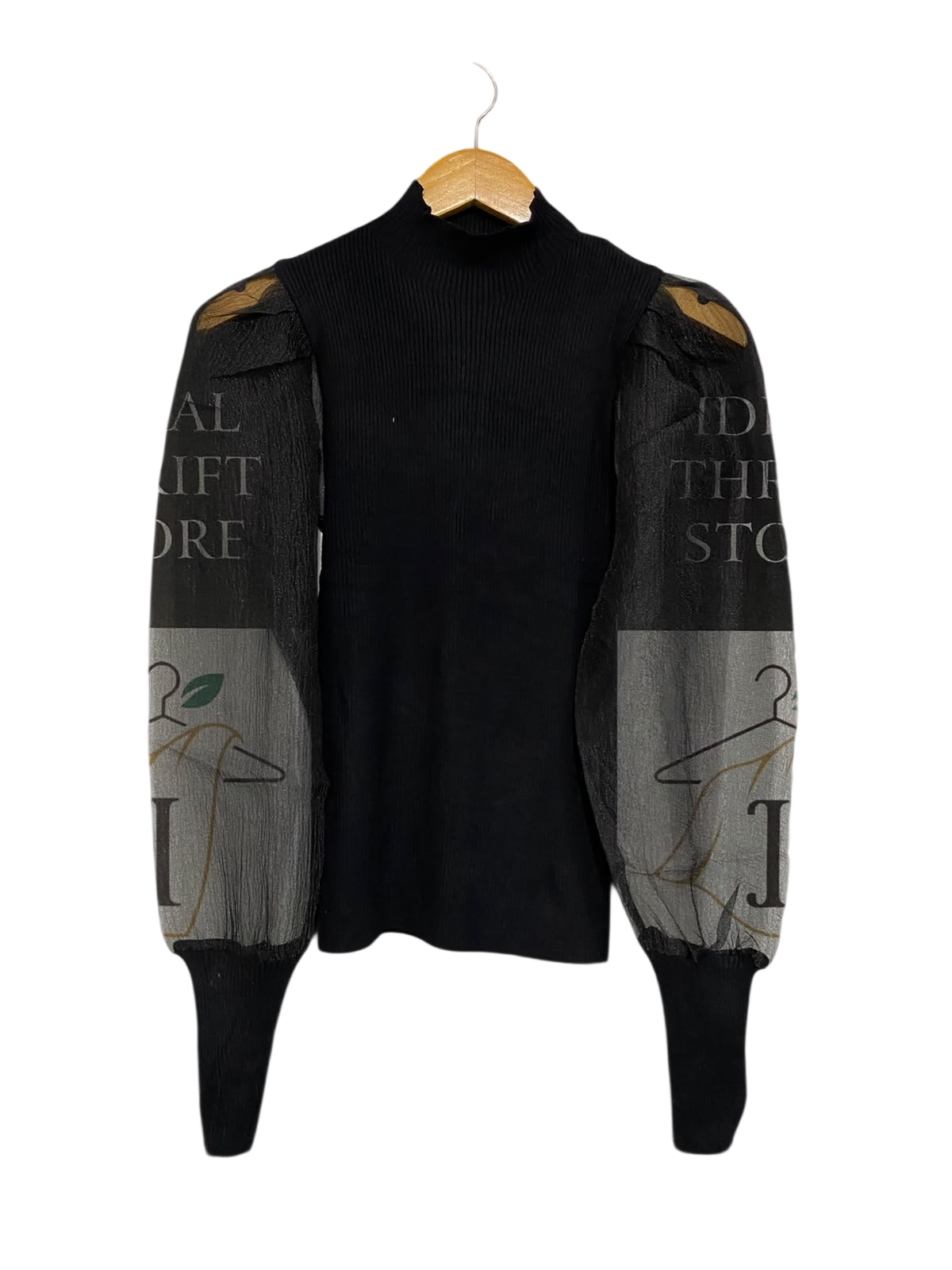DECJUBA |S| BUST 12| A57| BLACK MOCK-NECK SHEER-SLEEVE TECHNICAL UTILITY SWEATER