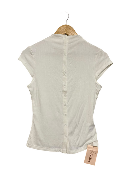 SHEIN |S| BUST 15| A57| OFF-WHITE MOCK-NECK BUTTON-BACK TECHNICAL UTILITY TOP