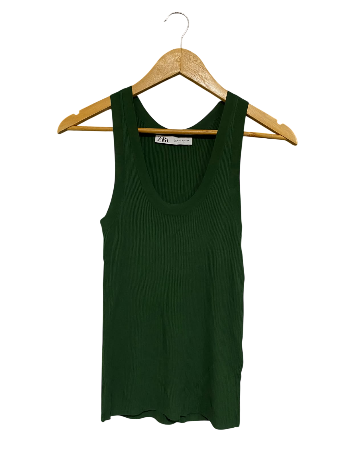 ZARA |S| BUST 11| A57| GREEN RIBBED SCOOP-NECK TECHNICAL UTILITY TANK TOP