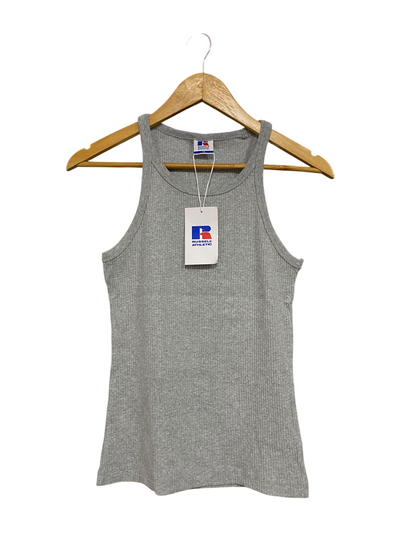 RUSSELL ATHLETIC |XS| BUST 14| A57| GREY RIBBED CREW-NECK TECHNICAL UTILITY TANK TOP