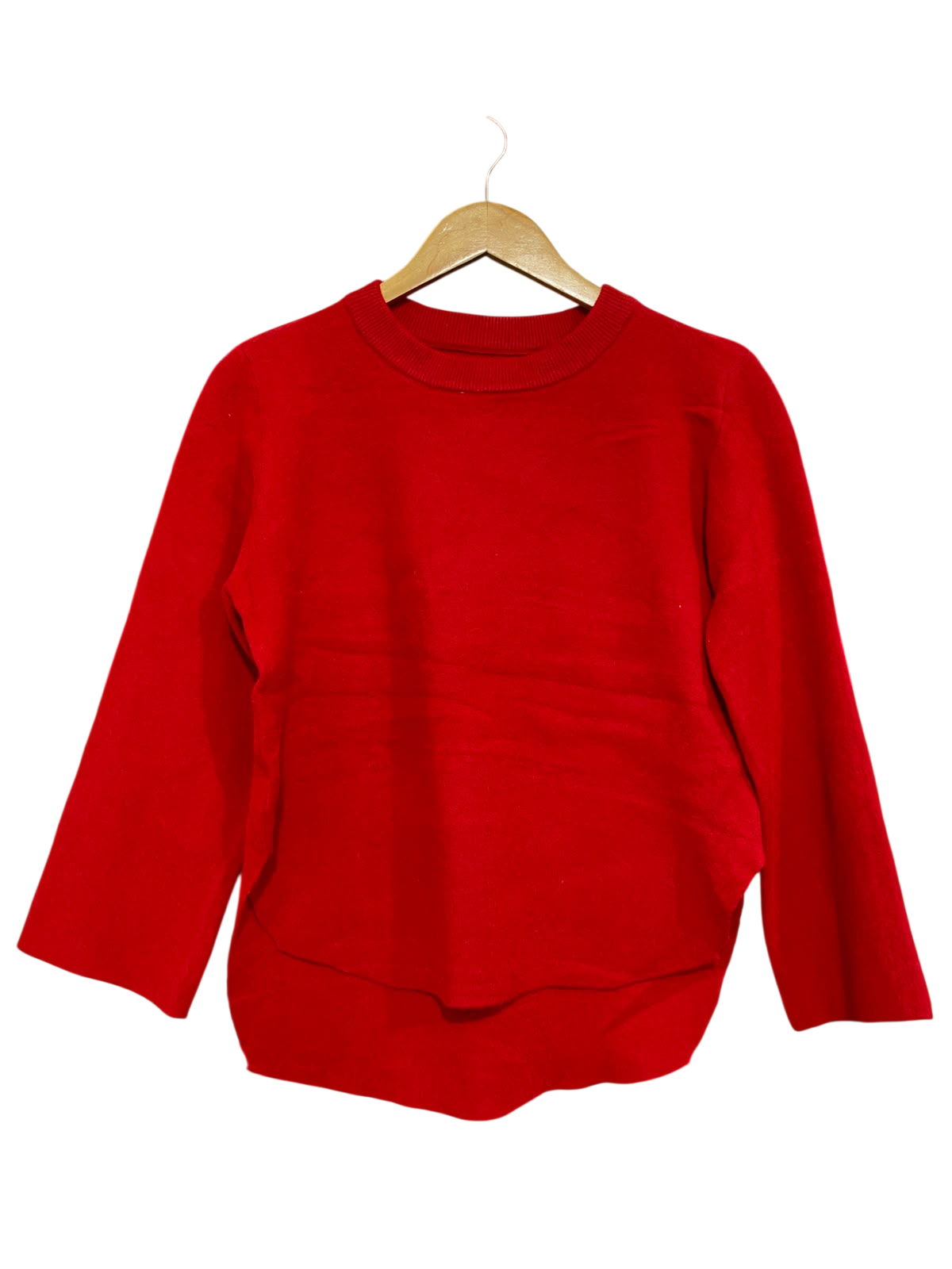 |S| BUST 19| A58| RED CREWNECK HIGH-LOW HEM TECHNICAL UTILITY SWEATER