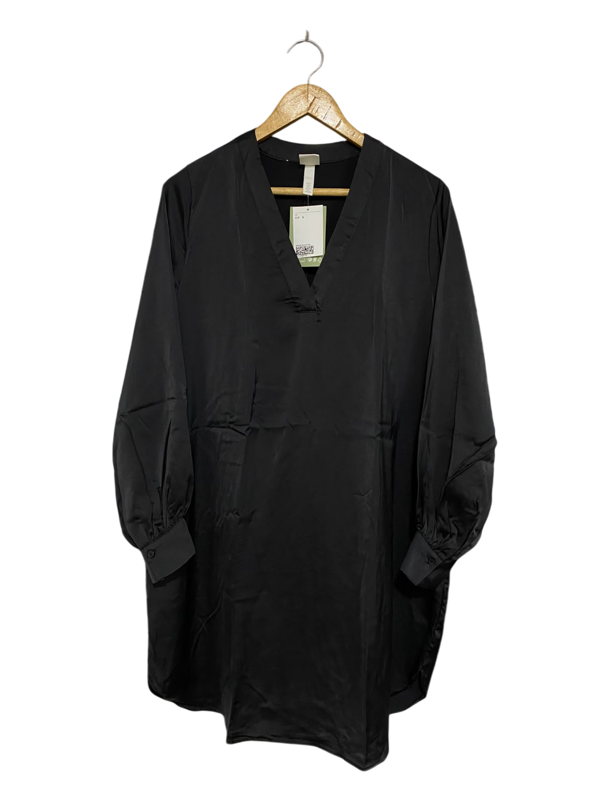 H&M |S| BUST 22| A58| BLACK V-NECK LONG-SLEEVE TECHNICAL UTILITY TUNIC DRESS