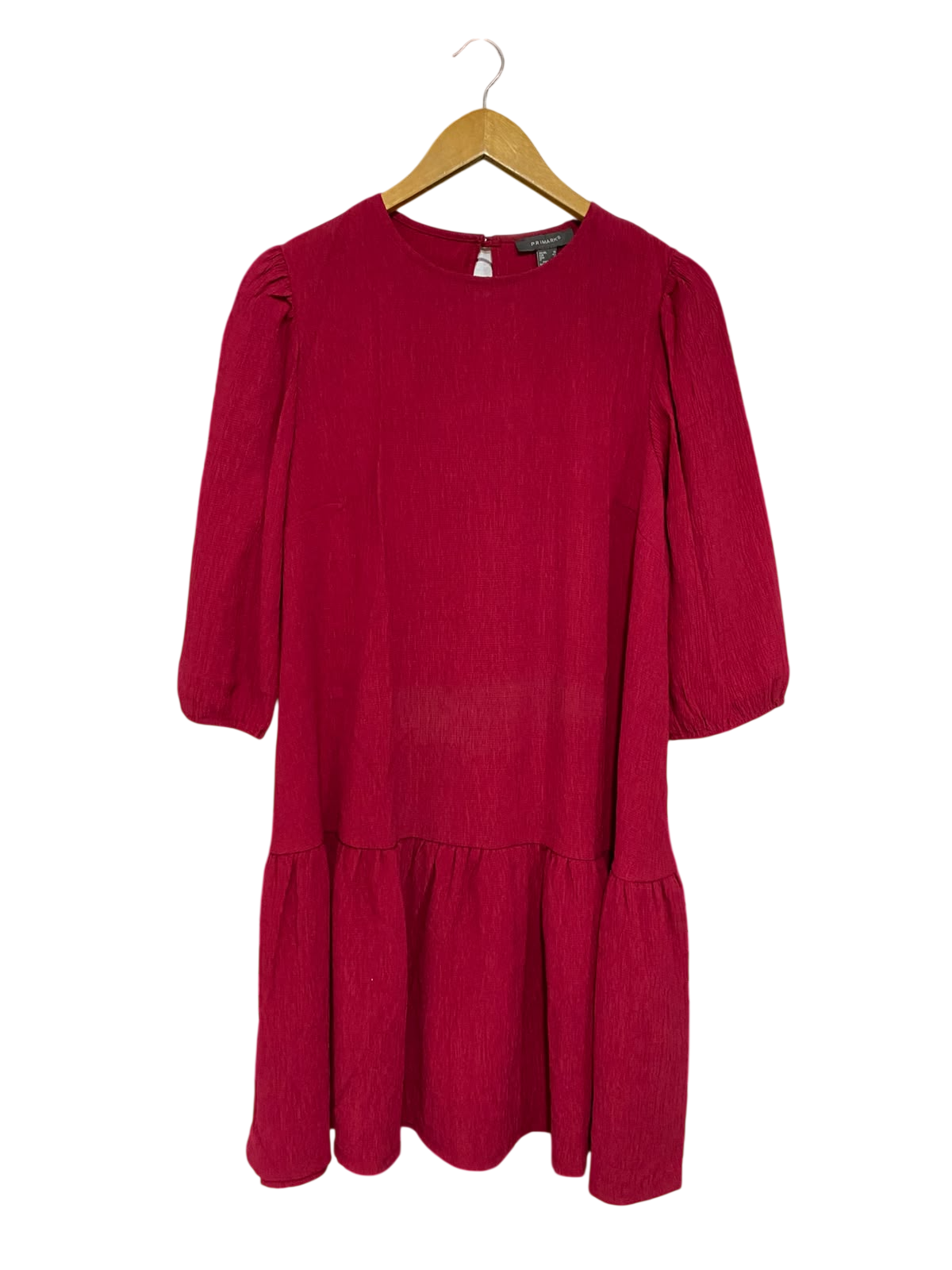 PRIMARK |L| BUST 20| A58| MAGENTA CREWNECK PUFF-SLEEVE TECHNICAL UTILITY MINI DRESS
