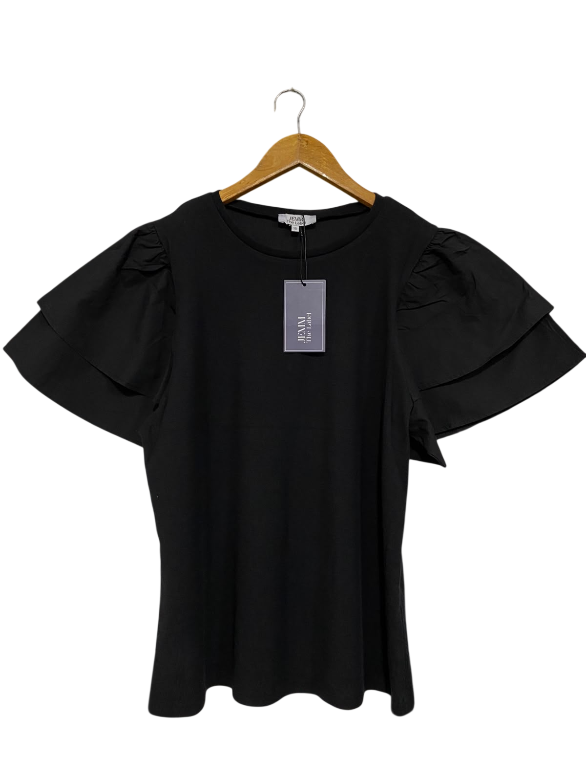 JEMM THE LABEL |M| BUST 20| A58| BLACK LAYERED RUFFLE-SLEEVE TECHNICAL UTILITY TOP