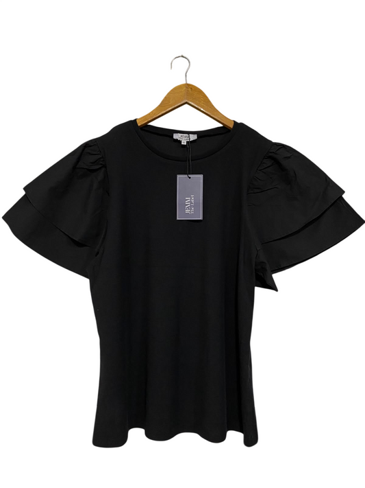 JEMM THE LABEL |M| BUST 20| A58| BLACK LAYERED RUFFLE-SLEEVE TECHNICAL UTILITY TOP