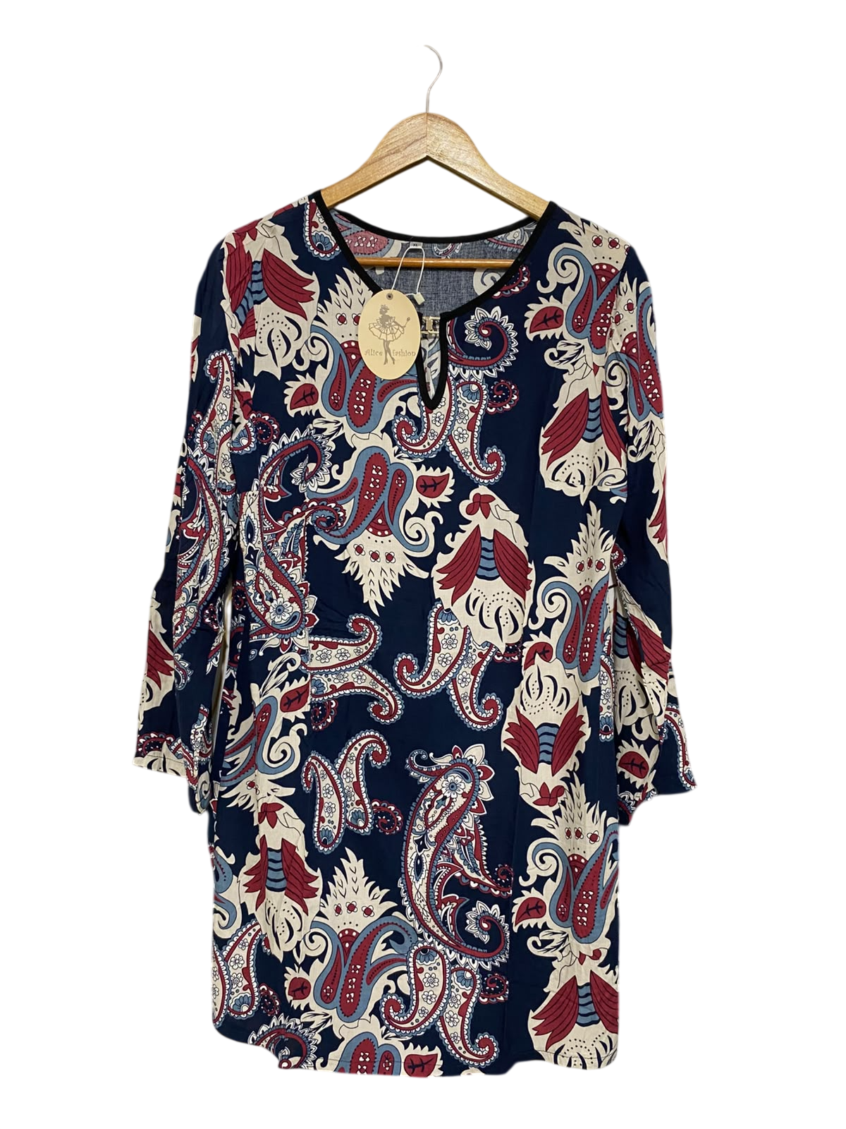 ALICE FASHION |XL| BUST 21| A58| BOHEMIAN TRADERS NAVY & MULTI PAISLEY-PRINT TECHNICAL UTILITY TUNIC DRESS