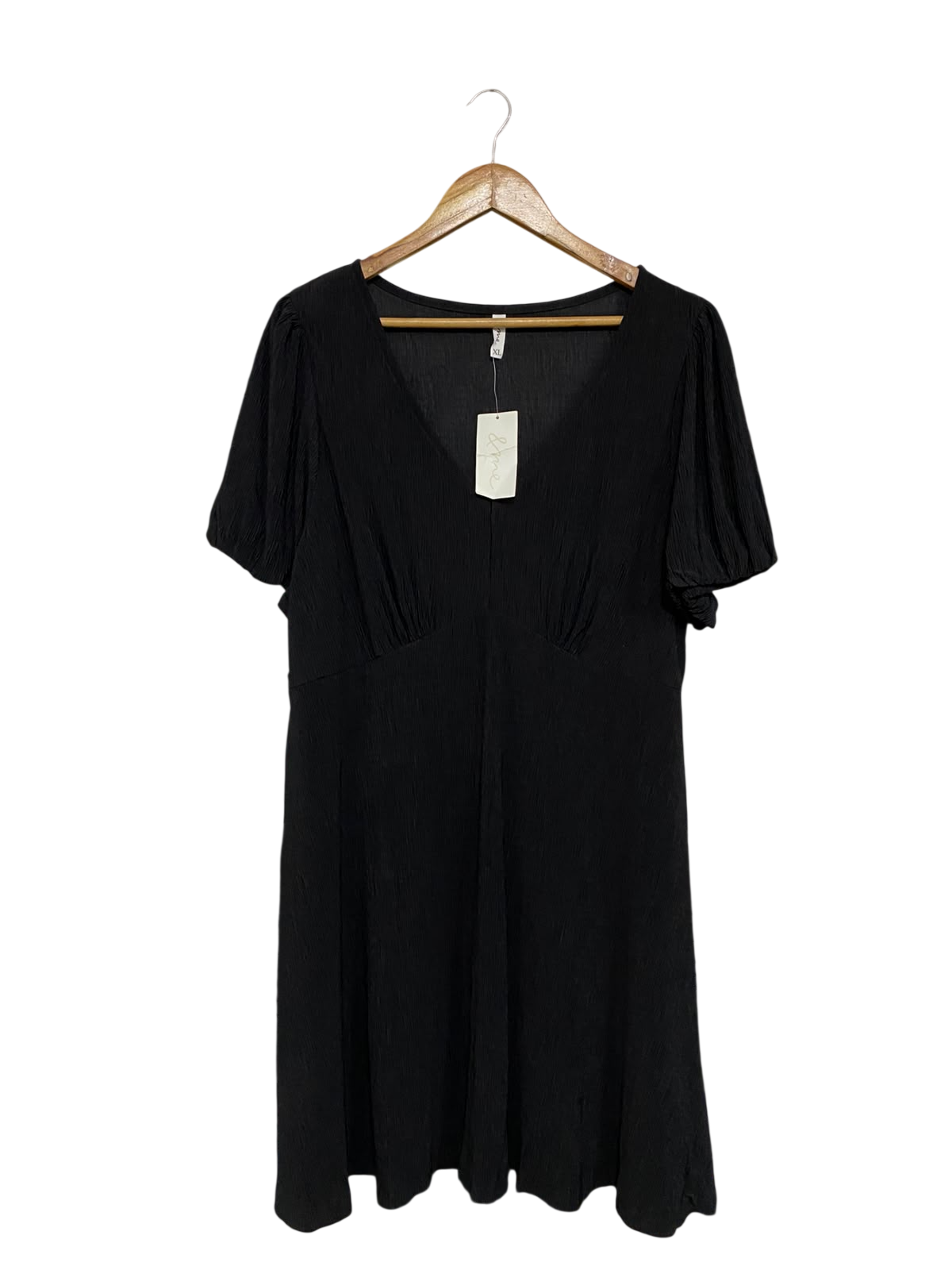 & ME |XL| BUST 22| A58| BLACK V-NECK SHORT-SLEEVE TECHNICAL UTILITY MINI DRESS