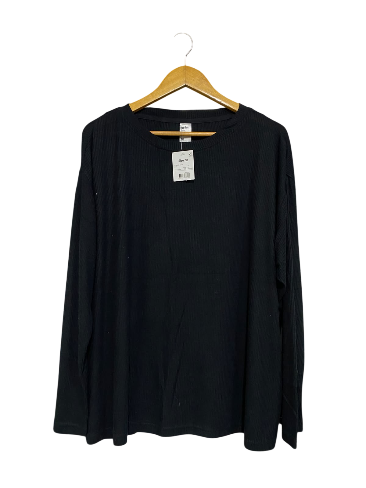 ANKO |XL| BUST 25| A58| BLACK RIBBED-KNIT CREWNECK TECHNICAL UTILITY LONG-SLEEVE TOP