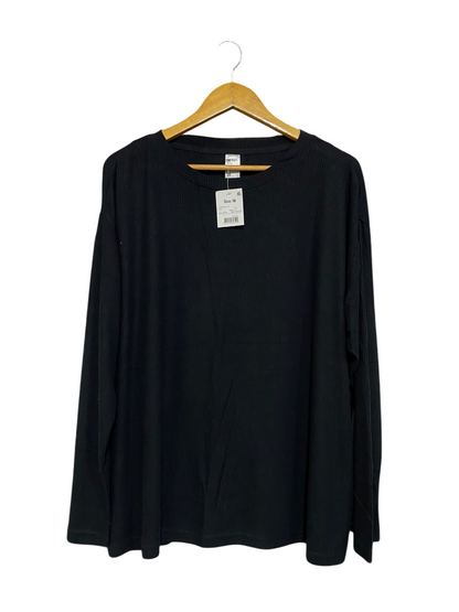 ANKO |XL| BUST 25| A58| BLACK RIBBED-KNIT CREWNECK TECHNICAL UTILITY LONG-SLEEVE TOP