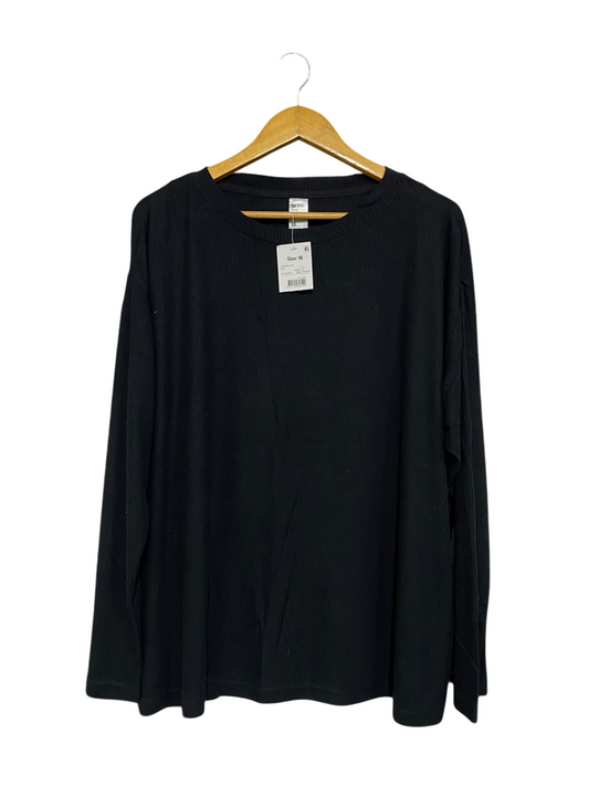 ANKO |XL| BUST 25| A58| BLACK RIBBED-KNIT CREWNECK TECHNICAL UTILITY LONG-SLEEVE TOP