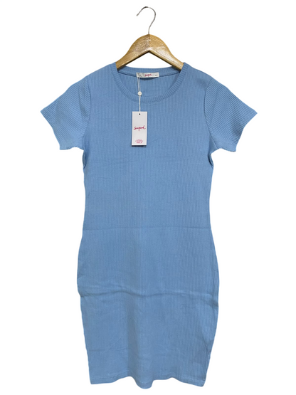 SUPRE |M| BUST 16| A58| LIGHT BLUE SHORT-SLEEVE RIBBED-KNIT TECHNICAL UTILITY MINI DRESS