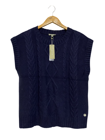 YARRA TRAIL |XL| BUST 23| A58| NAVY BLUE CABLE-KNIT SLEEVELESS TECHNICAL UTILITY VEST