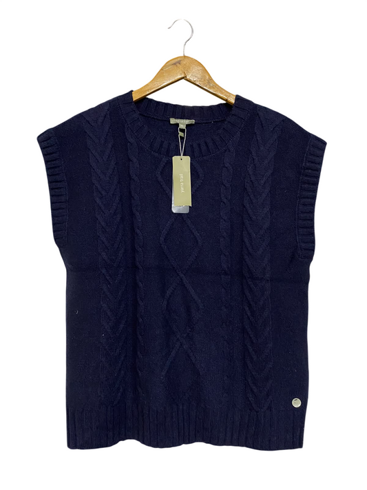YARRA TRAIL |XL| BUST 23| A58| NAVY BLUE CABLE-KNIT SLEEVELESS TECHNICAL UTILITY VEST