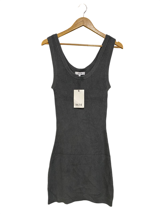 DAZIE |XS| BUST 13| A58| CHARCOAL GREY RIBBED-KNIT TANK TECHNICAL UTILITY MINI DRESS