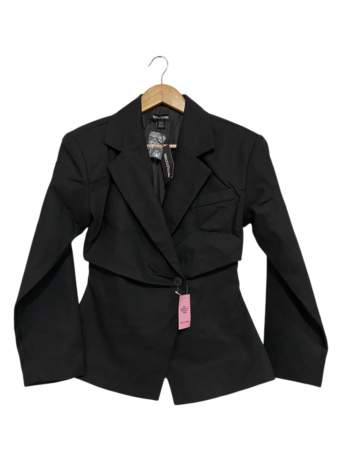 PRETTYLITTLE THING |S| BUST 16| A58| BLACK ASYMMETRIC TAILORED TECHNICAL UTILITY BLAZER