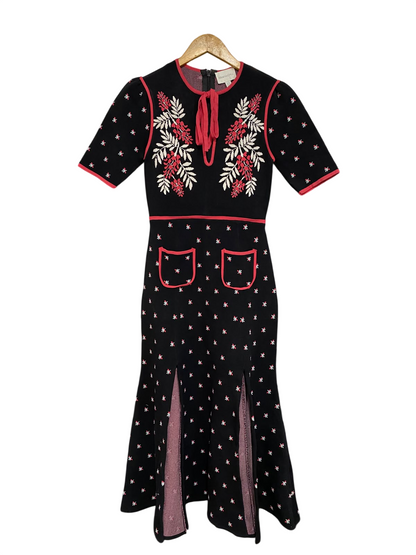 ALICE MCCALL |S| BUST 14| A58| BLACK FLORAL-EMBROIDERED KNIT TECHNICAL UTILITY MIDI DRESS
