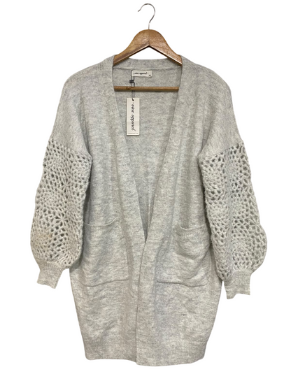 VINE APPAREL |M/L| BUST 22| A58| GREY OPEN-FRONT CROCHET-SLEEVE TECHNICAL UTILITY CARDIGAN