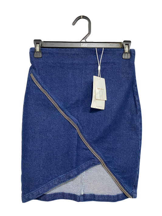 MISS SIXTY |XS| WAIST 26| A58| BLUE ASYMMETRIC ZIP-DETAIL TECHNICAL UTILITY DENIM SKIRT