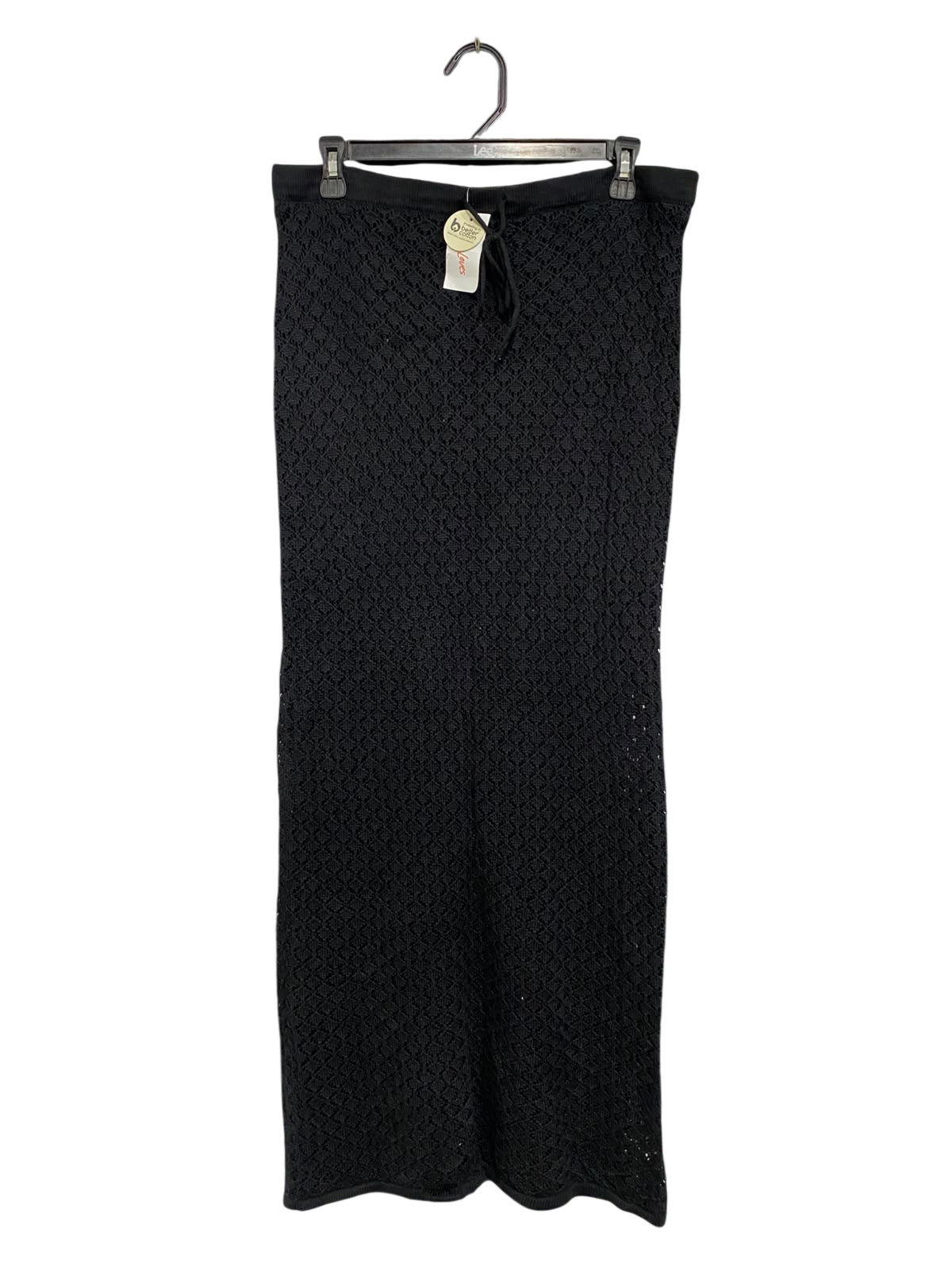 LILY LOVES |L| WAIST 32| A58| BLACK CROCHET-KNIT DRAWSTRING TECHNICAL UTILITY MIDI SKIRT