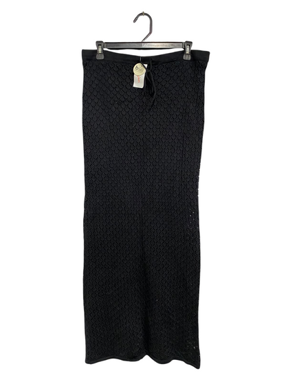 LILY LOVES |L| WAIST 32| A58| BLACK CROCHET-KNIT DRAWSTRING TECHNICAL UTILITY MIDI SKIRT