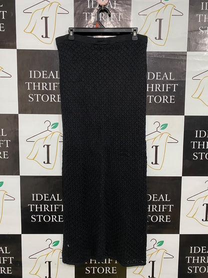 LILY LOVES |L| WAIST 32| A58| BLACK CROCHET-KNIT DRAWSTRING TECHNICAL UTILITY MIDI SKIRT