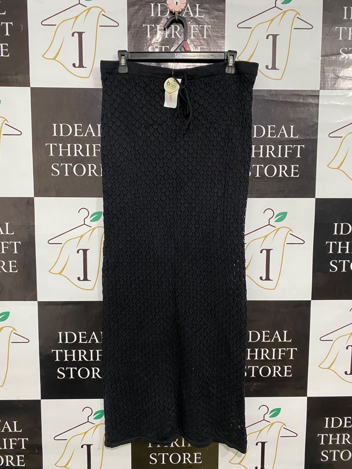 LILY LOVES |L| WAIST 32| A58| BLACK CROCHET-KNIT DRAWSTRING TECHNICAL UTILITY MIDI SKIRT