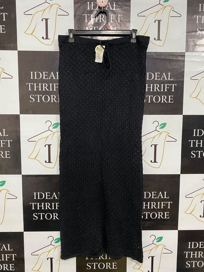 LILY LOVES |L| WAIST 32| A58| BLACK CROCHET-KNIT DRAWSTRING TECHNICAL UTILITY MIDI SKIRT