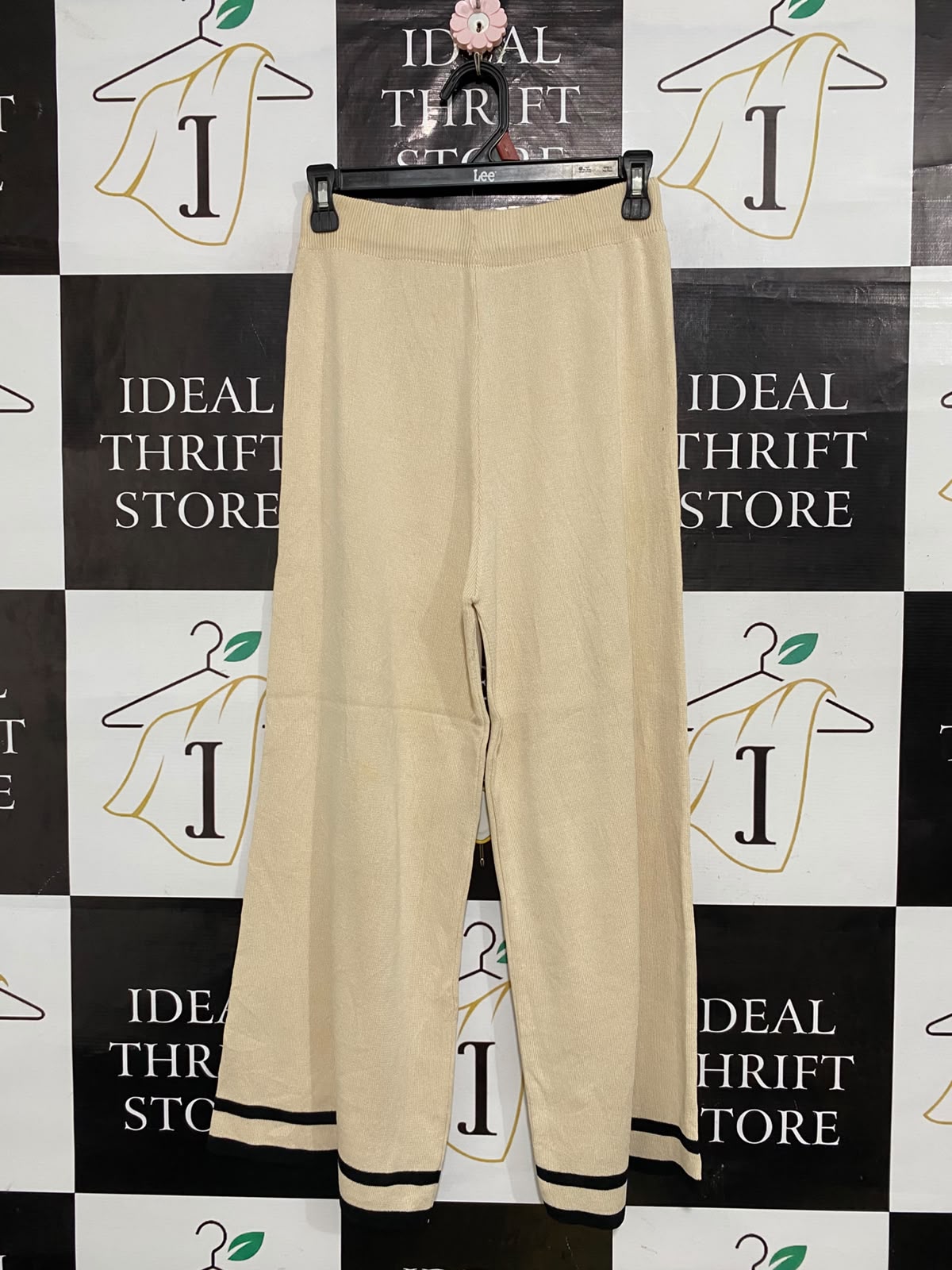 |S| WAIST 26| A58| BEIGE CONTRAST-STRIPE KNIT TECHNICAL UTILITY TROUSERS