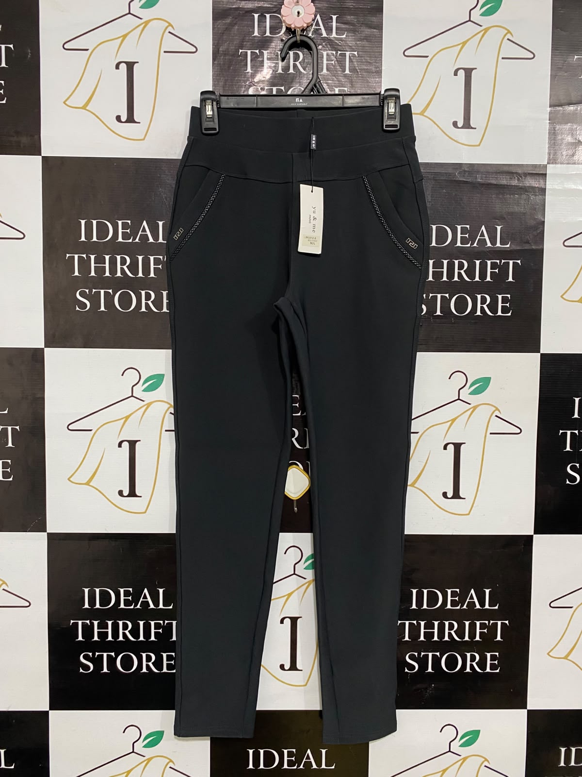 YU & ME |S| WAIST 26| A58| BLACK ZIP-POCKET TECHNICAL UTILITY TROUSERS
