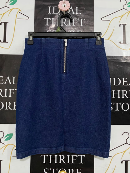MISS SIXTY |XS| WAIST 26| A58| BLUE ASYMMETRIC ZIP-DETAIL TECHNICAL UTILITY DENIM SKIRT