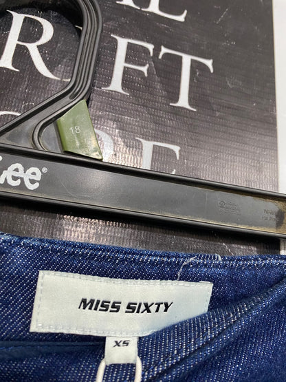 MISS SIXTY |XS| WAIST 26| A58| BLUE ASYMMETRIC ZIP-DETAIL TECHNICAL UTILITY DENIM SKIRT