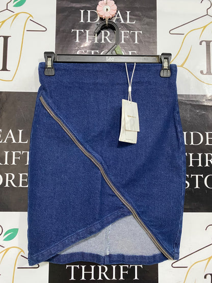 MISS SIXTY |XS| WAIST 26| A58| BLUE ASYMMETRIC ZIP-DETAIL TECHNICAL UTILITY DENIM SKIRT
