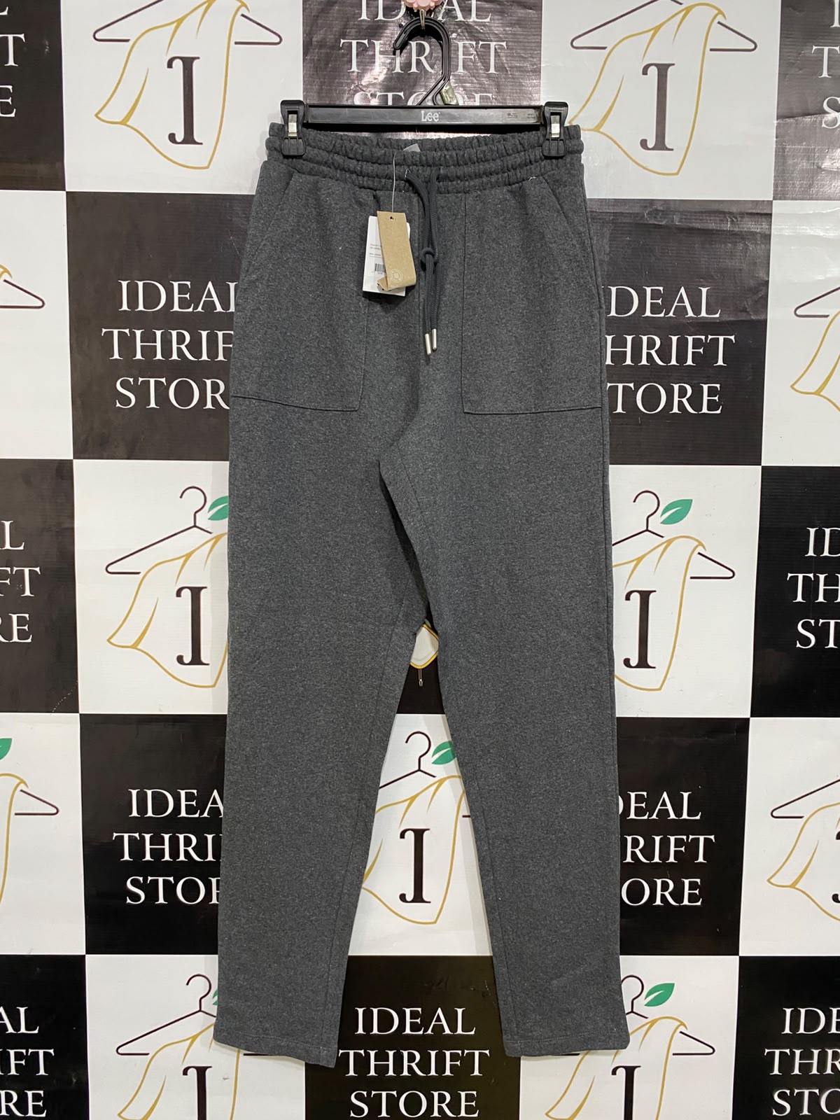 ANKO |S| WAIST 26| A58| CHARCOAL GREY PATCH-POCKET DRAWSTRING TECHNICAL UTILITY SWEATPANTS