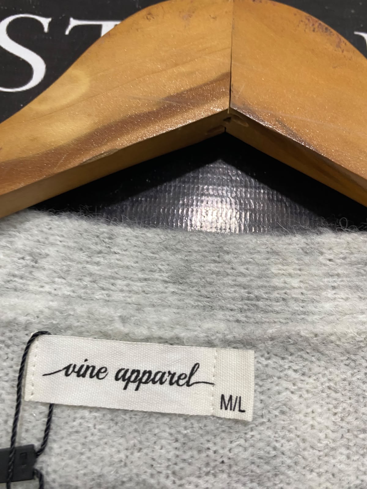 VINE APPAREL |M/L| BUST 22| A58| GREY OPEN-FRONT CROCHET-SLEEVE TECHNICAL UTILITY CARDIGAN