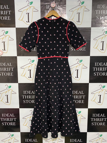 ALICE MCCALL |S| BUST 14| A58| BLACK FLORAL-EMBROIDERED KNIT TECHNICAL UTILITY MIDI DRESS