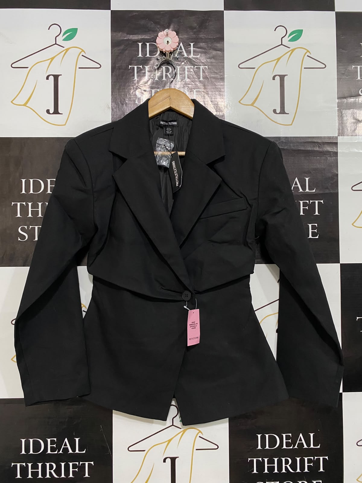 PRETTYLITTLE THING |S| BUST 16| A58| BLACK ASYMMETRIC TAILORED TECHNICAL UTILITY BLAZER