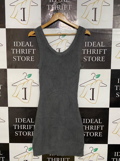 DAZIE |XS| BUST 13| A58| CHARCOAL GREY RIBBED-KNIT TANK TECHNICAL UTILITY MINI DRESS