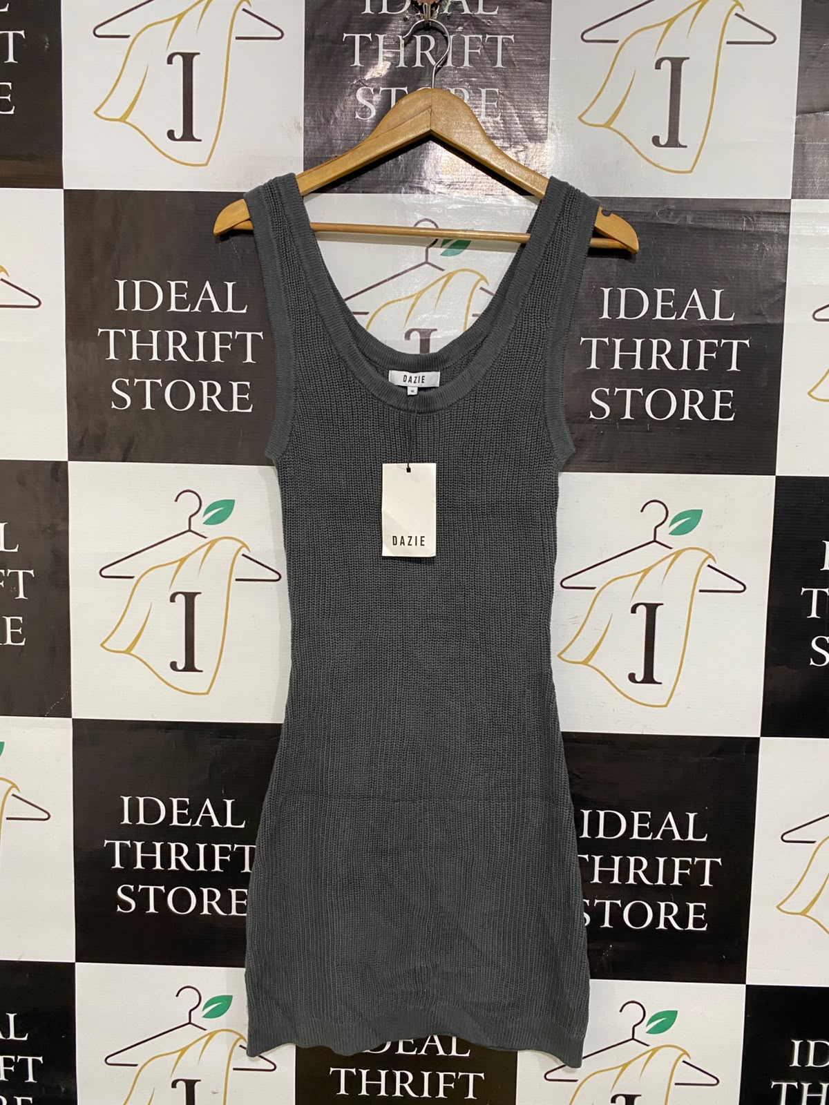 DAZIE |XS| BUST 13| A58| CHARCOAL GREY RIBBED-KNIT TANK TECHNICAL UTILITY MINI DRESS