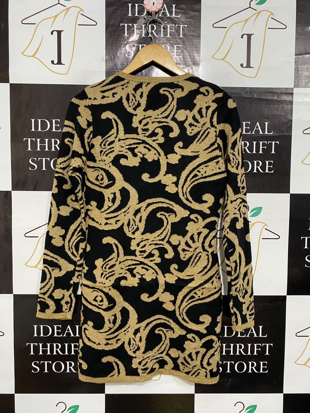 JV SELECTION |S| BUST 17| A58| BLACK & METALLIC GOLD BAROQUE-PATTERN TECHNICAL UTILITY MINI DRESS