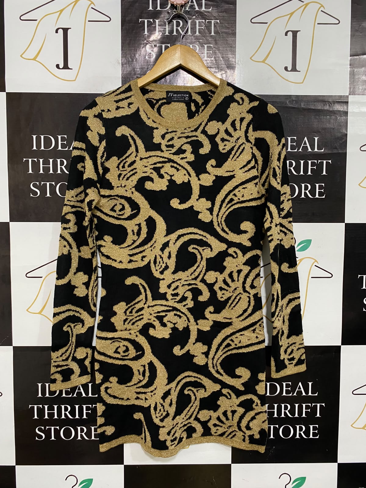 JV SELECTION |S| BUST 17| A58| BLACK & METALLIC GOLD BAROQUE-PATTERN TECHNICAL UTILITY MINI DRESS