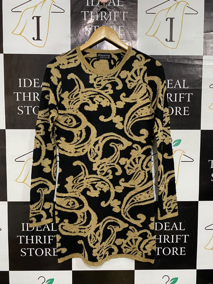JV SELECTION |S| BUST 17| A58| BLACK & METALLIC GOLD BAROQUE-PATTERN TECHNICAL UTILITY MINI DRESS