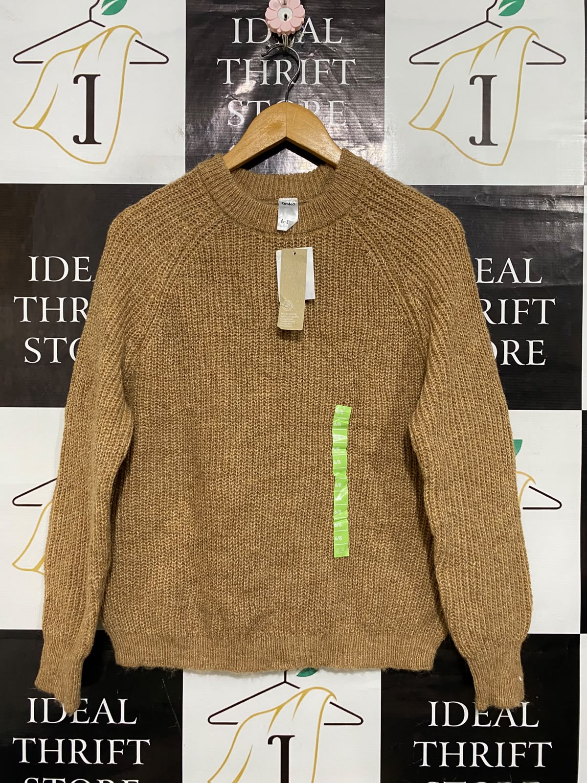 ANKO |M| BUST 21| A58| CAMEL RIBBED-KNIT CREWNECK TECHNICAL UTILITY SWEATER