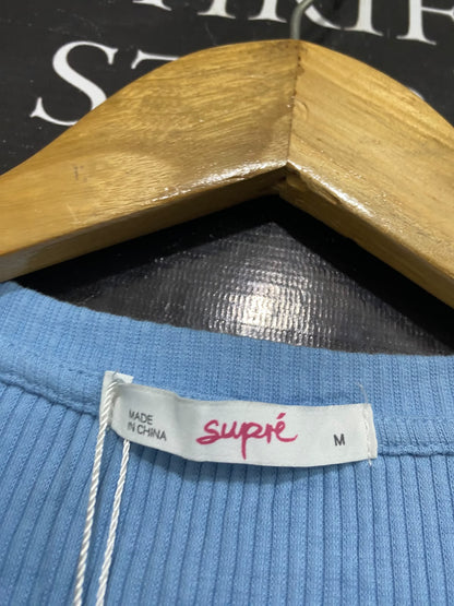 SUPRE |M| BUST 16| A58| LIGHT BLUE SHORT-SLEEVE RIBBED-KNIT TECHNICAL UTILITY MINI DRESS