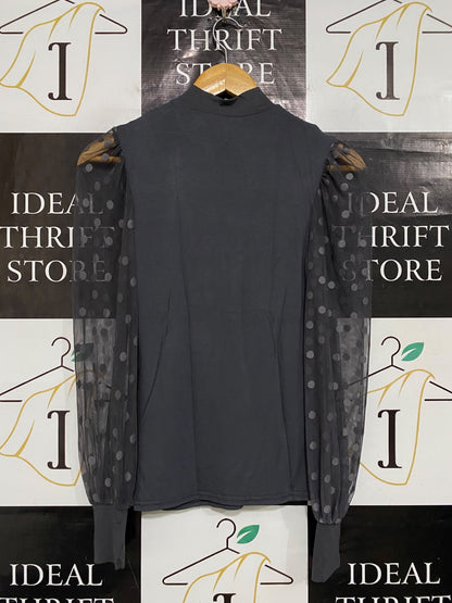 NEW LOOK |M| BUST 14| A58| CHARCOAL GREY MOCK-NECK SHEER DOT-SLEEVE TECHNICAL UTILITY TOP