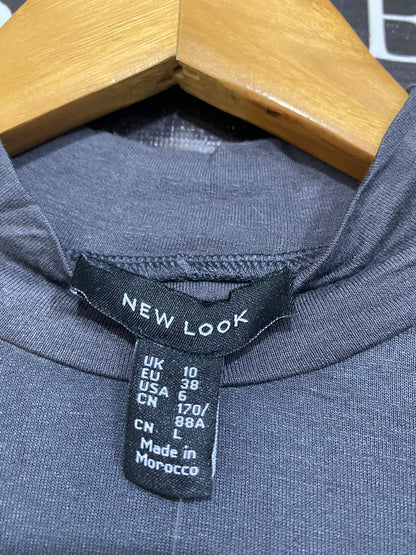NEW LOOK |M| BUST 14| A58| CHARCOAL GREY MOCK-NECK SHEER DOT-SLEEVE TECHNICAL UTILITY TOP