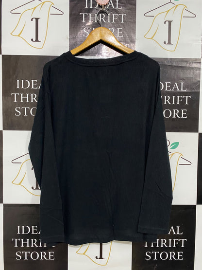 ANKO |XL| BUST 25| A58| BLACK RIBBED-KNIT CREWNECK TECHNICAL UTILITY LONG-SLEEVE TOP