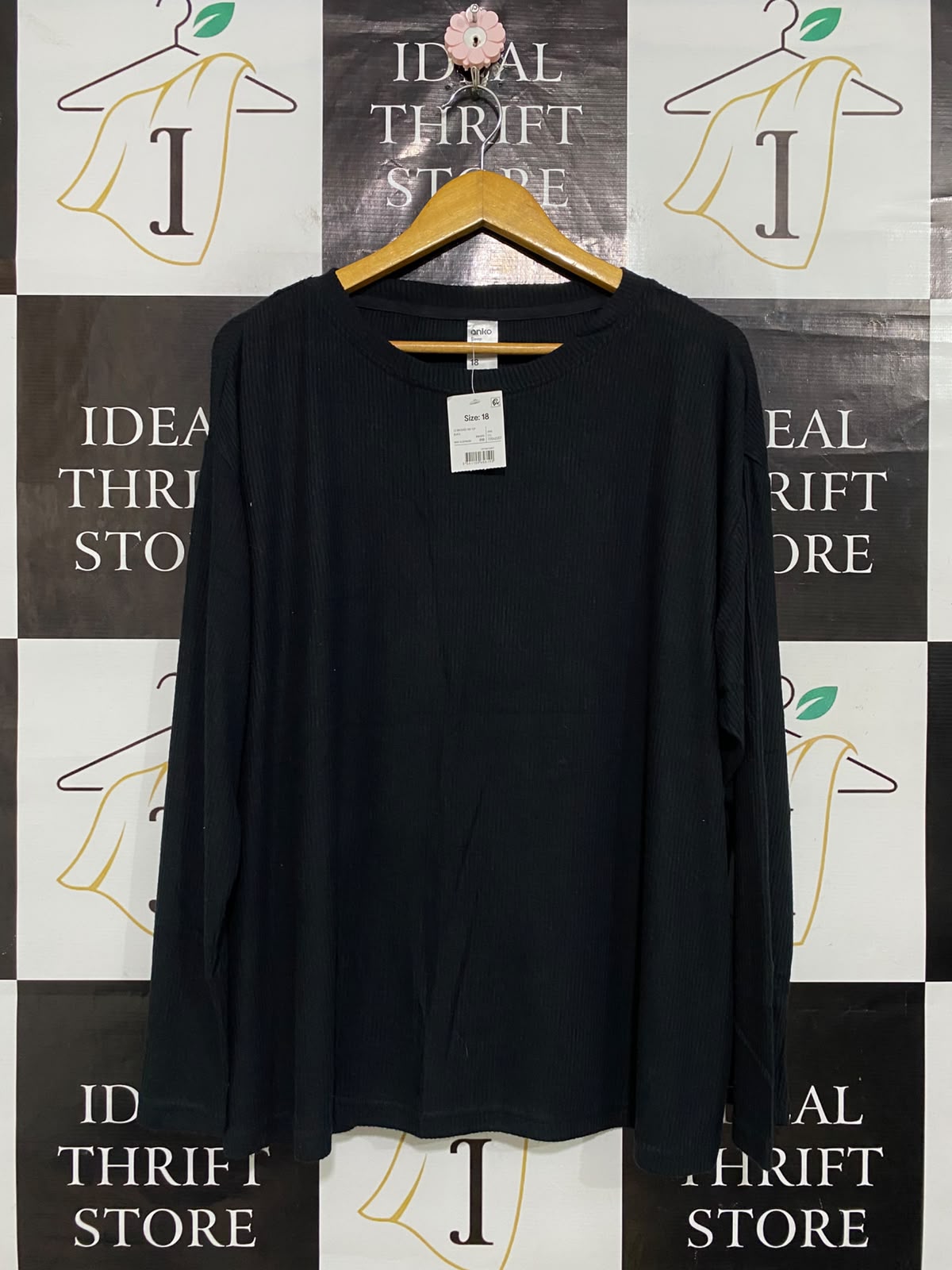ANKO |XL| BUST 25| A58| BLACK RIBBED-KNIT CREWNECK TECHNICAL UTILITY LONG-SLEEVE TOP