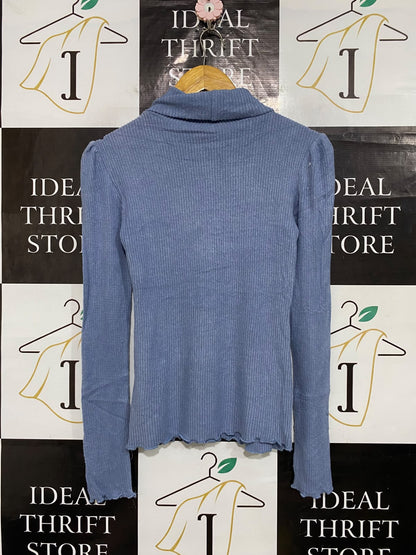 STREETWEAR SOCIETY |S| BUST 15| A58| BLUE RIBBED TURTLENECK TECHNICAL UTILITY TOP