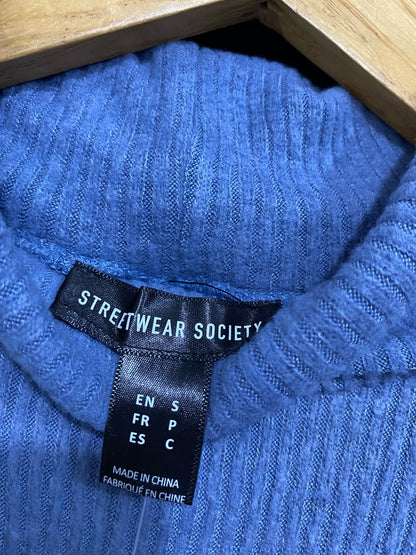 STREETWEAR SOCIETY |S| BUST 15| A58| BLUE RIBBED TURTLENECK TECHNICAL UTILITY TOP